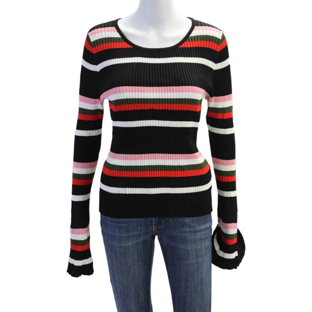Scripted Womens Striped Ribbed Long Sleeves Sweater Multi Colored Size Large